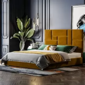 Image of Conmo Bed Double Plush Velvet Mustard