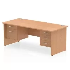 image of Impulse 1600 Rectangle Panel End Leg Desk OAK 1 x 2 Drawer 1 x 3