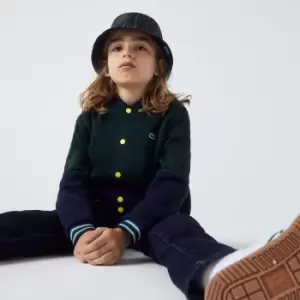 Image of Boys' Lacoste Striped Organic Cotton Varsity Jacket Size 3 yrs Navy Blue / Green
