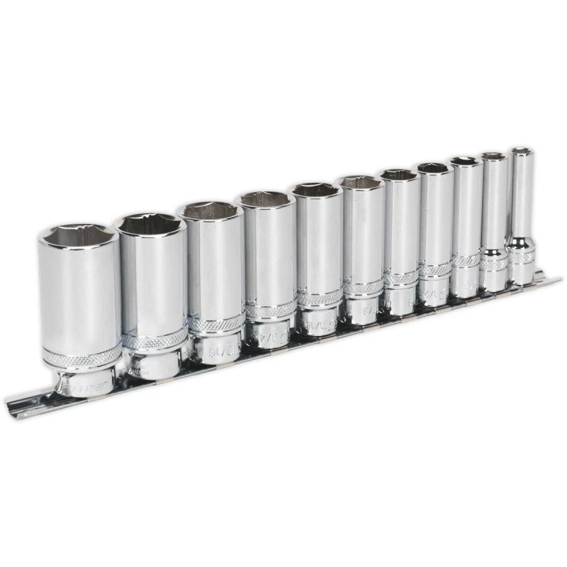 Image of Loops 11 PACK DEEP Socket Set 3/8" Imperial Square Drive 6 Point LOCK-ON Rounded Heads Multi