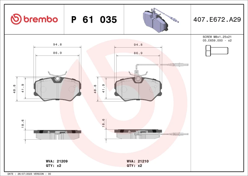 Image of BREMBO Brake pad set BREMBO P 61 035