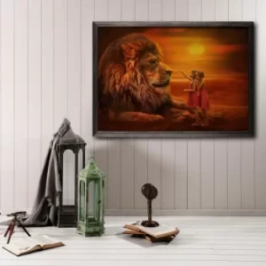 Image of Touch The L?on XL Multicolor Decorative Framed Wooden Painting