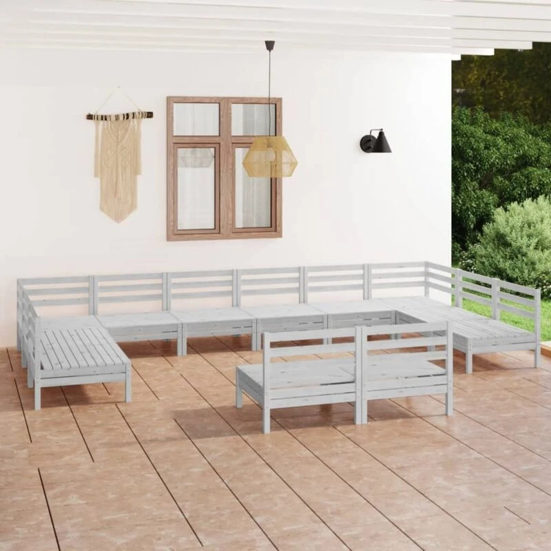 Image of VIDAXL 12 Piece Garden Lounge Set White Solid Wood Pine vidaXL 8720286692103