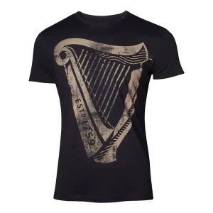 Image of Guinness - Distressed Harp Logo Mens Large T-Shirt - Black