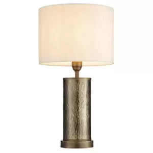 image of Hammered Bronze Table Lamp Aged Metal & Off White Shade Bedside Feature Light