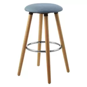 image of Scandi Wooden Bar Stool with Blue Chambray Fabric Seat