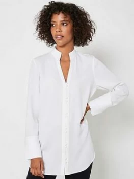 image of Mint Velvet Stand Collar Wrap Back Shirt - Ivory, Size 10, Women