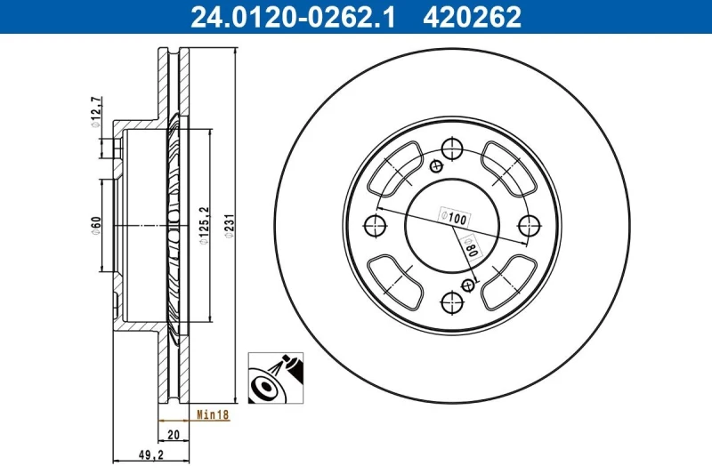 Image of Brake disc ATE 24.0120-0262.1