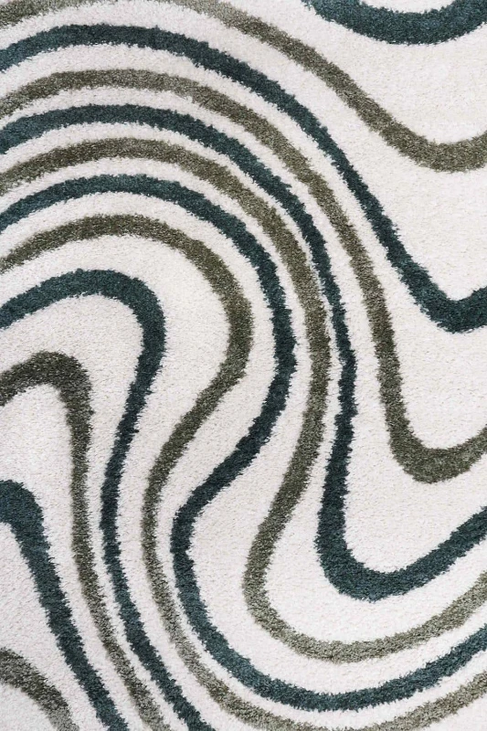 Image of THE RUGS Moodi Wavy Design Shaggy Soft High Pile Living Room Rug & Runner in Green Size: 80cm x 150cm Green Unisex 80cm x 150 cm