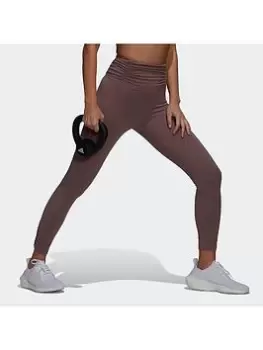 Image of adidas Yoga Studio Gathered 7/8 Tights - Brown, Size L, Women