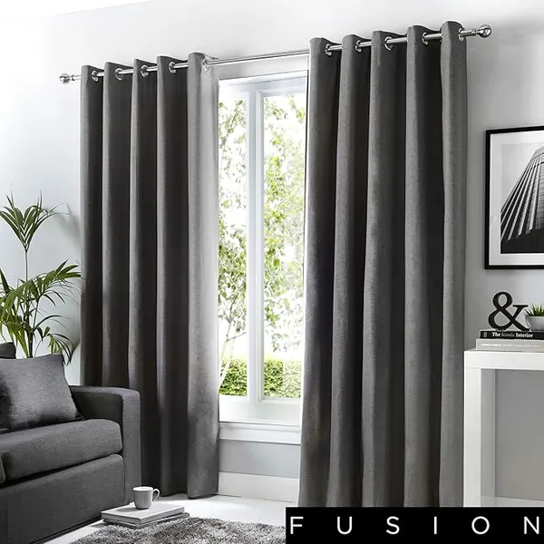 image of Fusion Sorbonne Lined Eyelet Curtains Charcoal NUW9M Unisex width: 117x137cm(46x54inches),width: 117x183cm(46x72inches),width: 168x137cm(66x54inches),