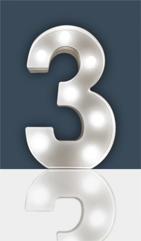 Image of "3" Light Up 3D LED 22cm Numbers Party Birthday Wedding Battery Operated ELV-500208 Light-Up Number
