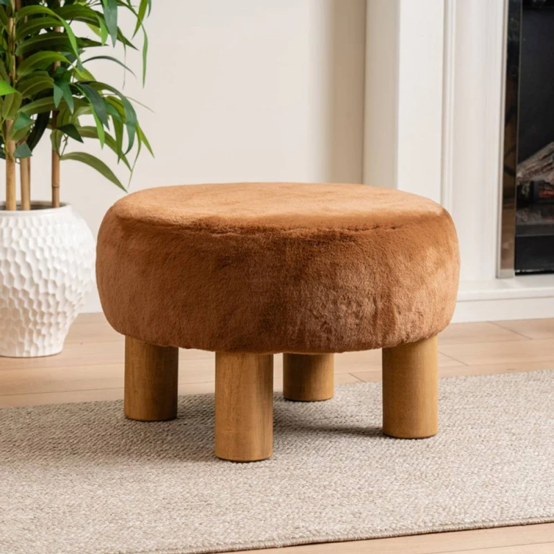 Image of SO'HOME Olivine Faux Fur Round Footstool rust ONE SIZE