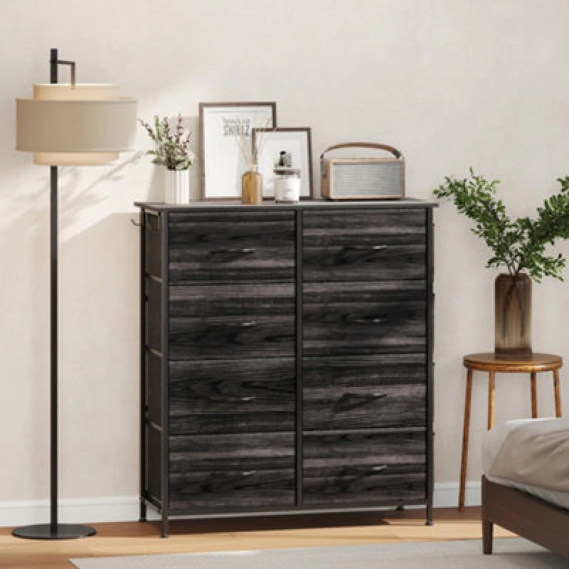Image of HOMCOM HOMCOM Chest of Drawers with Fabric Drawers Dresser for Bedroom in Black Size: large Black L Unisex 5063603491588