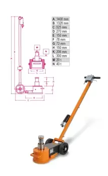 image of Beta Tools 3065/40 20T Air Hydraulic Jack Max 40T on Wheels 030650200