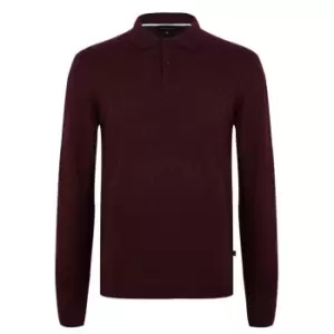 image of Ted Baker Patter Long Sleeve Knitted Polo Shirt - Red