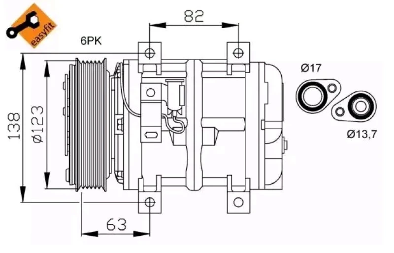 Image of NRF 32112 AC Compressor EASY FIT, PAG 46, with seal ring, with gaskets/seals Compressor,air conditioning (447)