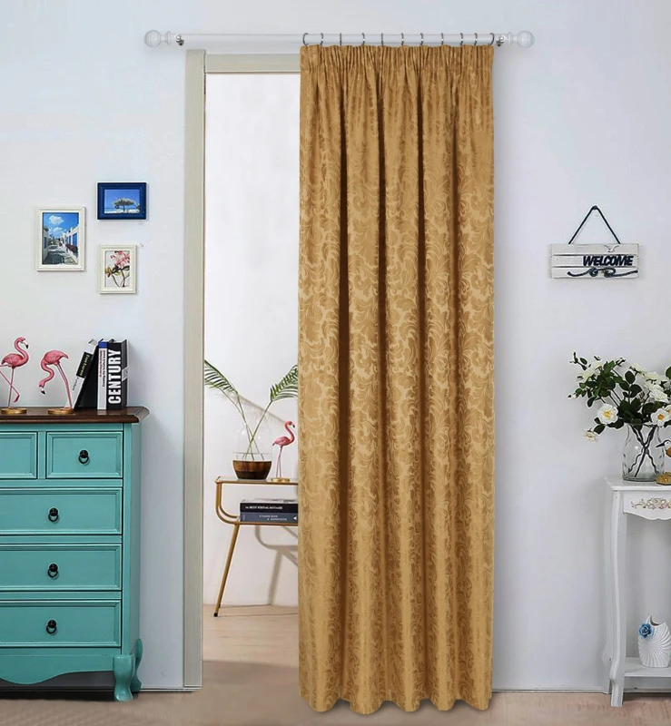 Image of The Mill shop Buckingham Lined Pencil Pleat Door Curtain With Tieback Gold