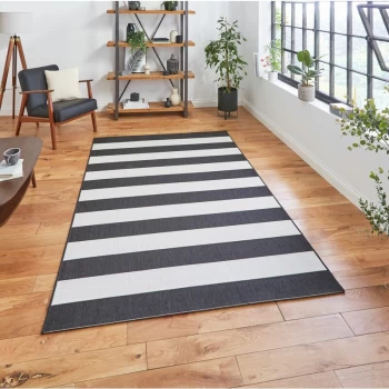 Image of Santa Monica 48644 Black White 120cm x 170cm Rectangle - Black and Ivory