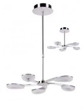 Telescopic 5 Light 30W LED 3000K, 2700lm, Satin Aluminium, Frosted Acrylic, Polished Chrome