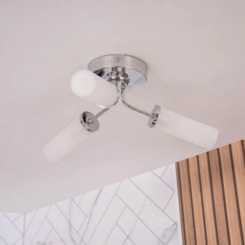 Image of ValueLights ValueLights Canya 3 Way IP44 Rated Bathroom Frosted Reeded Glass Flush Ceiling Light in Silver Silver One Size Unisex 5016529261438