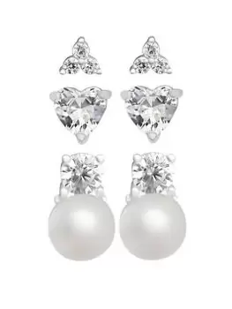 image of Simply Silver Sterling Silver 925 Cubic Zirconia And Pearl Multi Pack Earrings