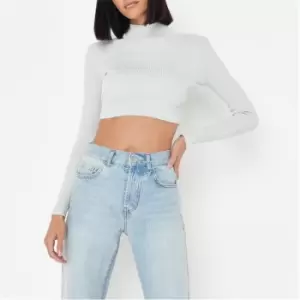 Missguided Neck Knitted Crop - Grey