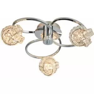 Image of Loops - Semi Flush Ceiling Light Chrome & Crystal Knott 3 Lamp Hanging Feature Pendant