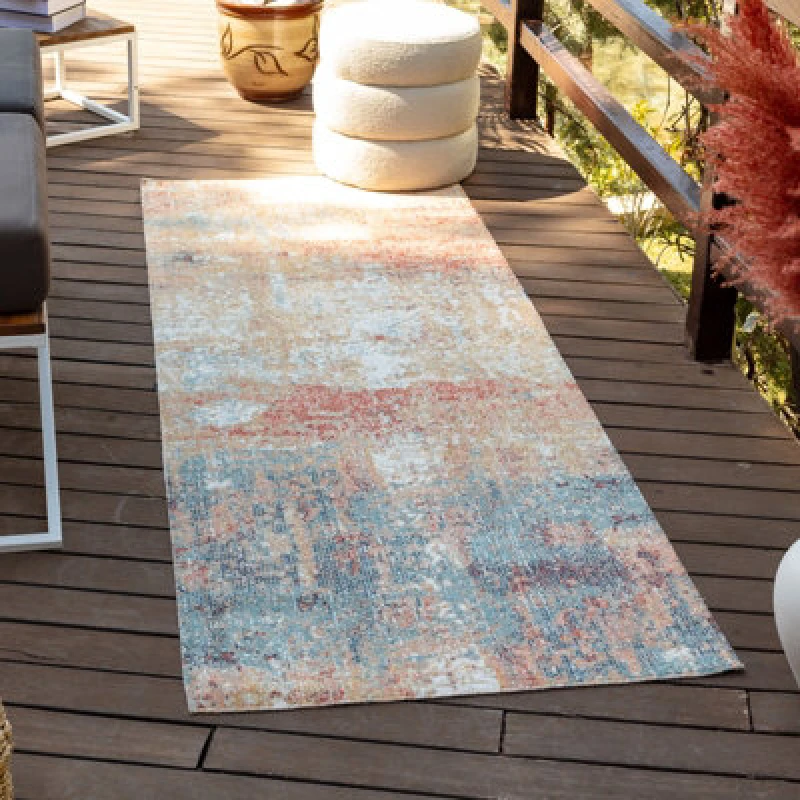 Image of Livabliss Huntington Beach-Modern Orange Blue Ivory In- & Outdoor Rug 80 X 220 Cm Easy Care, Non Shedding