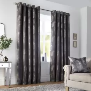 Image of Curtina Feather Jacquard Eyelet Lined Curtains, Slate, 90 x 72 Inch