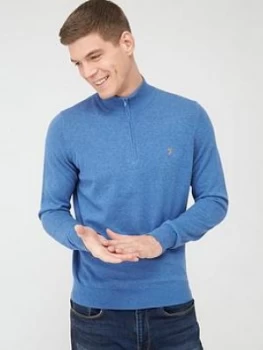 image of Farah Redchurch Quarter Zip Knitted Jumper - Blue, Size XL, Men