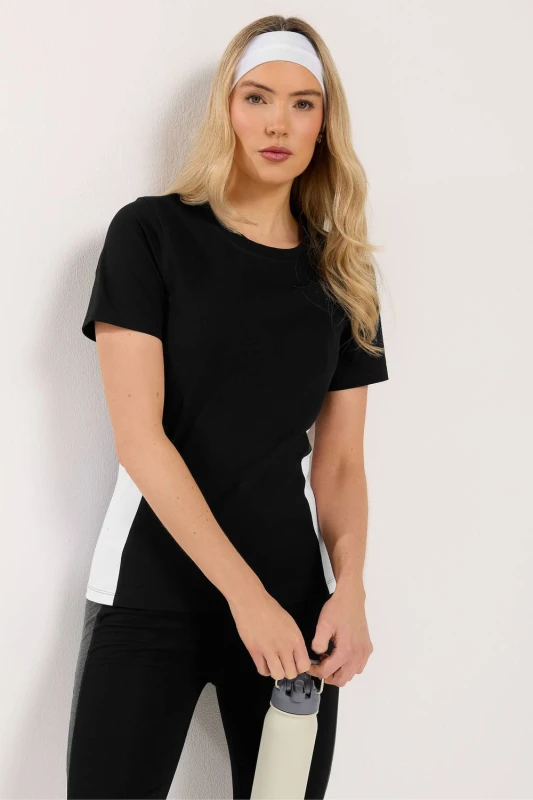 Image of Long Tall Sally Womens Tall Active Colour Block Short Sleeve Top in Black Size: 12 Black Female 12