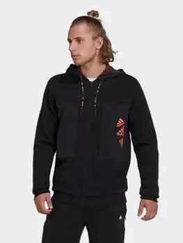 Image of adidas Q4 Bl Zip Hoodie, Black/Orange Size M Men