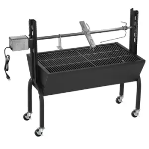 image of Outsunny Charcoal Bbq Rotisserie Grill Roaster Height Adjustable With Wheels - Black