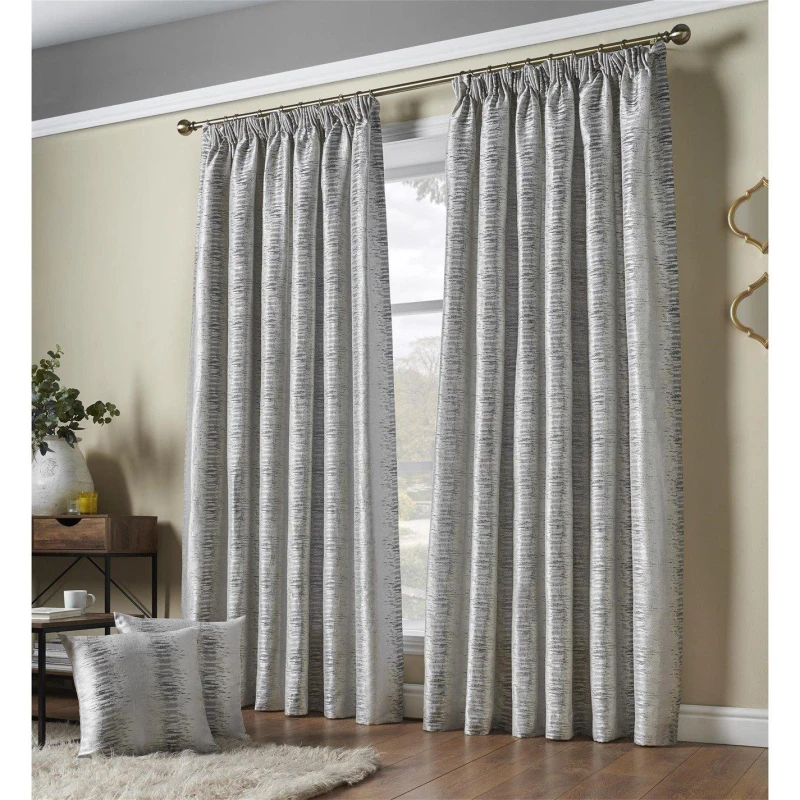 Image of Alan Symonds Reflections Multi Yarn Lined Pencil Pleat Curtains Silver unisex 229x229cm