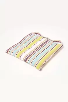 image of Oska Green Stripe Seat Pad with Button Straps 100% Cotton