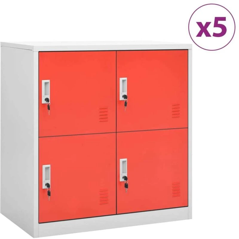 Image of VIDAXL Vidaxl - Locker Cabinets 5 pcs Light Grey and Red 90x45x92.5cm Steel 8720286847718
