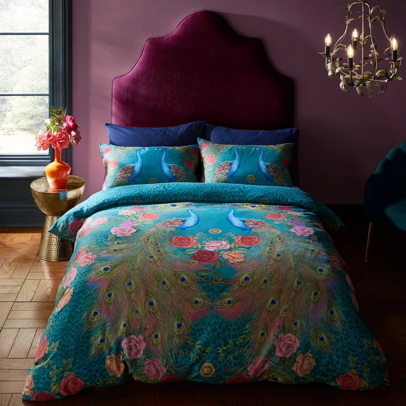 Image of Matthew Williamson Xanadu Pure Cotton Duvet Cover Bedding Set Teal