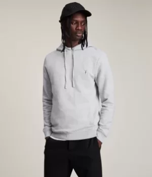 Image of AllSaints Mens Cotton Slim Fit Raven Pullover Hoodie, Grey, Size: S