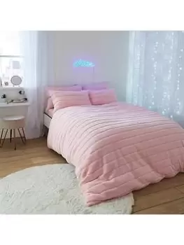 Image of Sassy B Hella Cosy Banded Faux Fur Duvet Cover Set - Pink