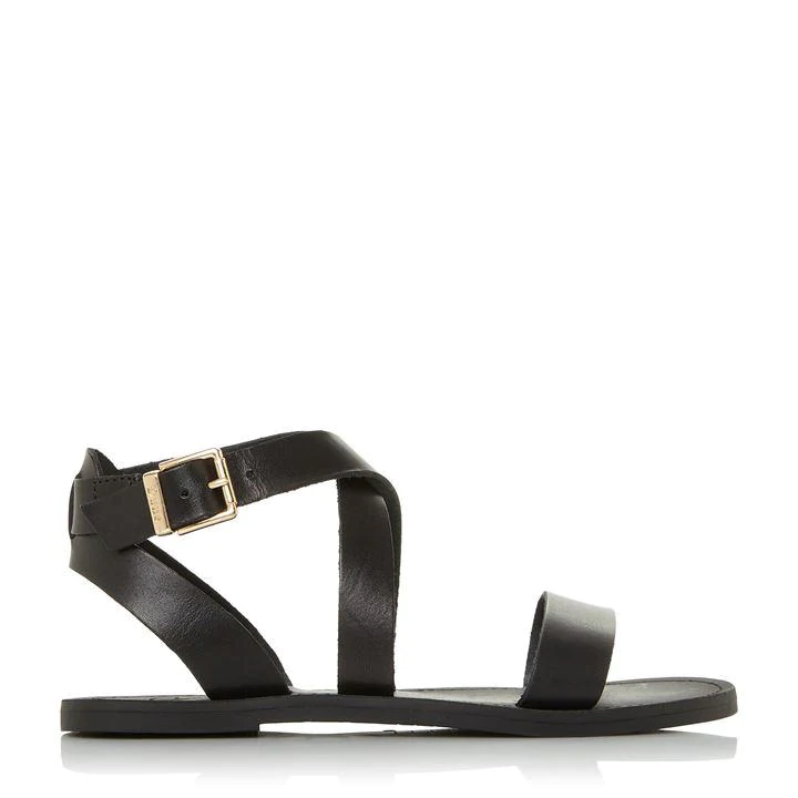 image of Dune Black Leather 'Wf Leelah' Wide Fit Ankle Strap Sandals - 3