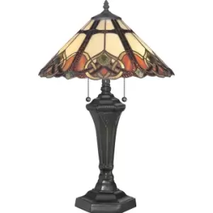 Image of 2 Bulb Table Lamp Tiffany Style Coloured Glass Vintage Bronze Base LED E27 75W