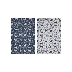 image of Forest Friends Navy Pack of Two Cotton Tea Towels - Ulster Weavers