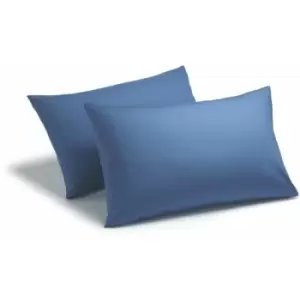 image of Charlotte Thomas Poetry Plain Dye 144 Thread Count Combed Yarns Mid-Blue Housewife Pillowcase Pair