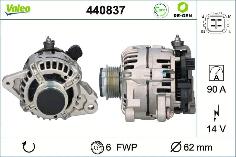 Image of VALEO 440837 Generator VALEO RE-GEN REMANUFACTURED Alternator Charging Current: 90A, Voltage: 14V Alternator (4)