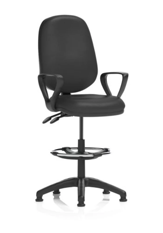 Image of Eclipse Eclipse Plus II Lever Task Operator Chair Black Bonded Leather With Loop Arms With High Rise Draughtsman Kit DE02VINYLBLKLPDK