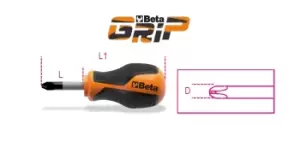 Image of Beta Tools 1262N Beta GRIP Non-Slip Phillips Head Stubby Screwdriver PH1 X 30mm