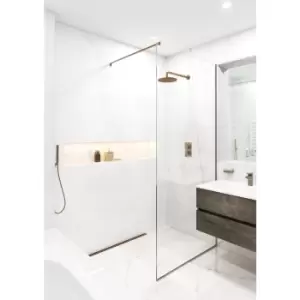 image of Wet Room Shower Screen with Wall Support Bar 800mm Bronze - Live Your Colour