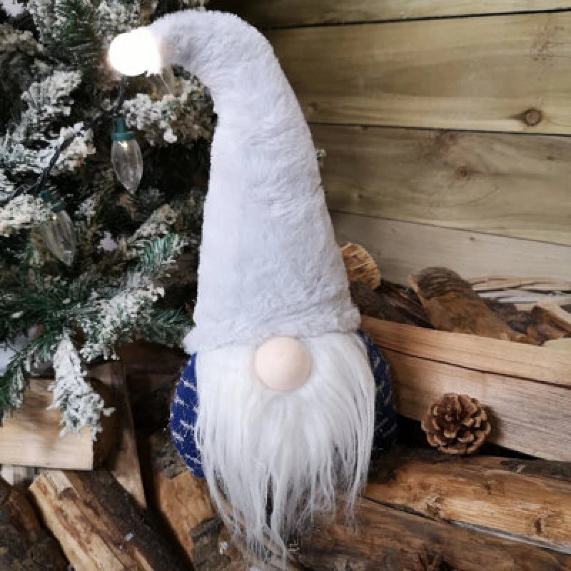 Image of Samuel Alexander 35cm Festive Christmas Sitting Light Up Lit Gonk with Grey Hat and Blue Body Grey