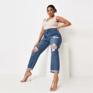 image of Missguided Plus Riot Ripped Mom Jean - Blue